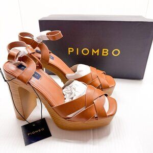 Piombo Platform Sandals Women’s 6US 37EU Tan Strappy Ankle Block Heels NWT Chic